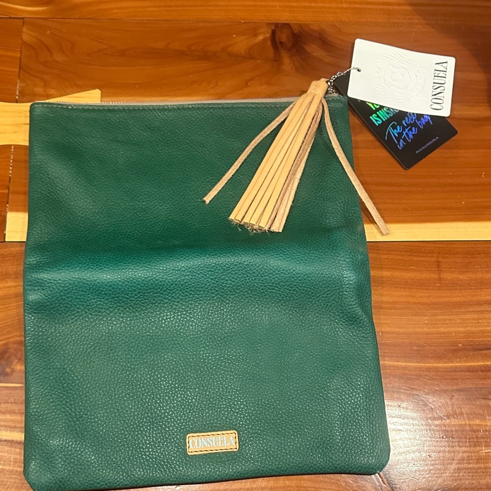 NWT Consuela Forest Green Clutch with Tassel
